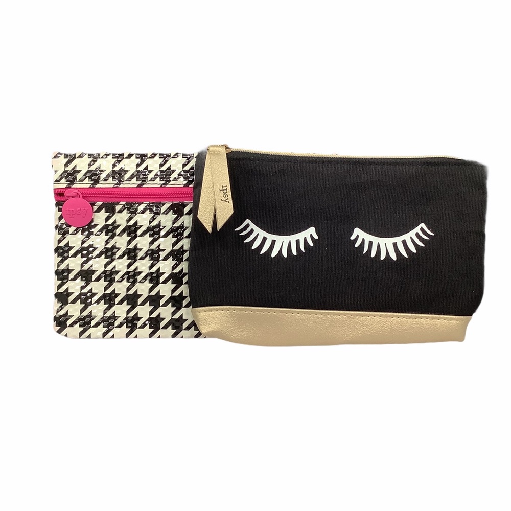 Ipsy 2 PC Black Houndstooth Cosmetic Bag Set